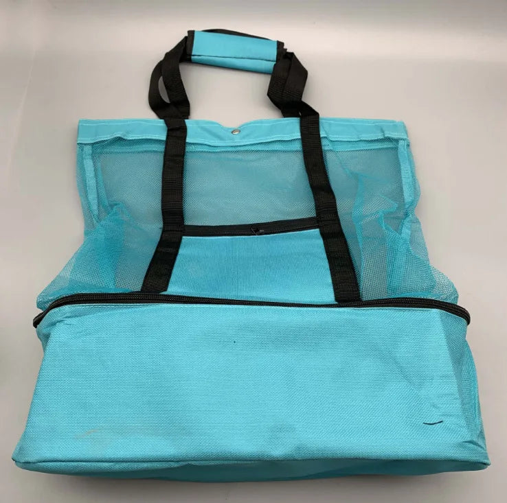 Large Mesh Beach Cooler Bag Outdoor Camping Picnic Bag Storage Bag Drink Food Cooler Tote Bag Thermal Insulation Lunch Box