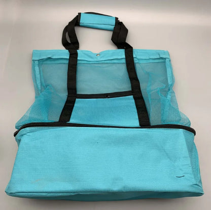 Large Mesh Beach Cooler Bag Outdoor Camping Picnic Bag Storage Bag Drink Food Cooler Tote Bag Thermal Insulation Lunch Box