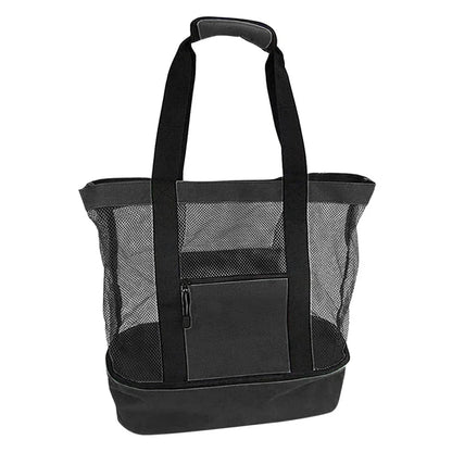 Large Mesh Beach Cooler Bag Outdoor Camping Picnic Bag Storage Bag Drink Food Cooler Tote Bag Thermal Insulation Lunch Box